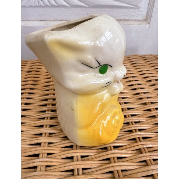 Vintage 50's Shawnee Pottery Yellow Cat Kitten Planter Vase - Picture 3 of 10